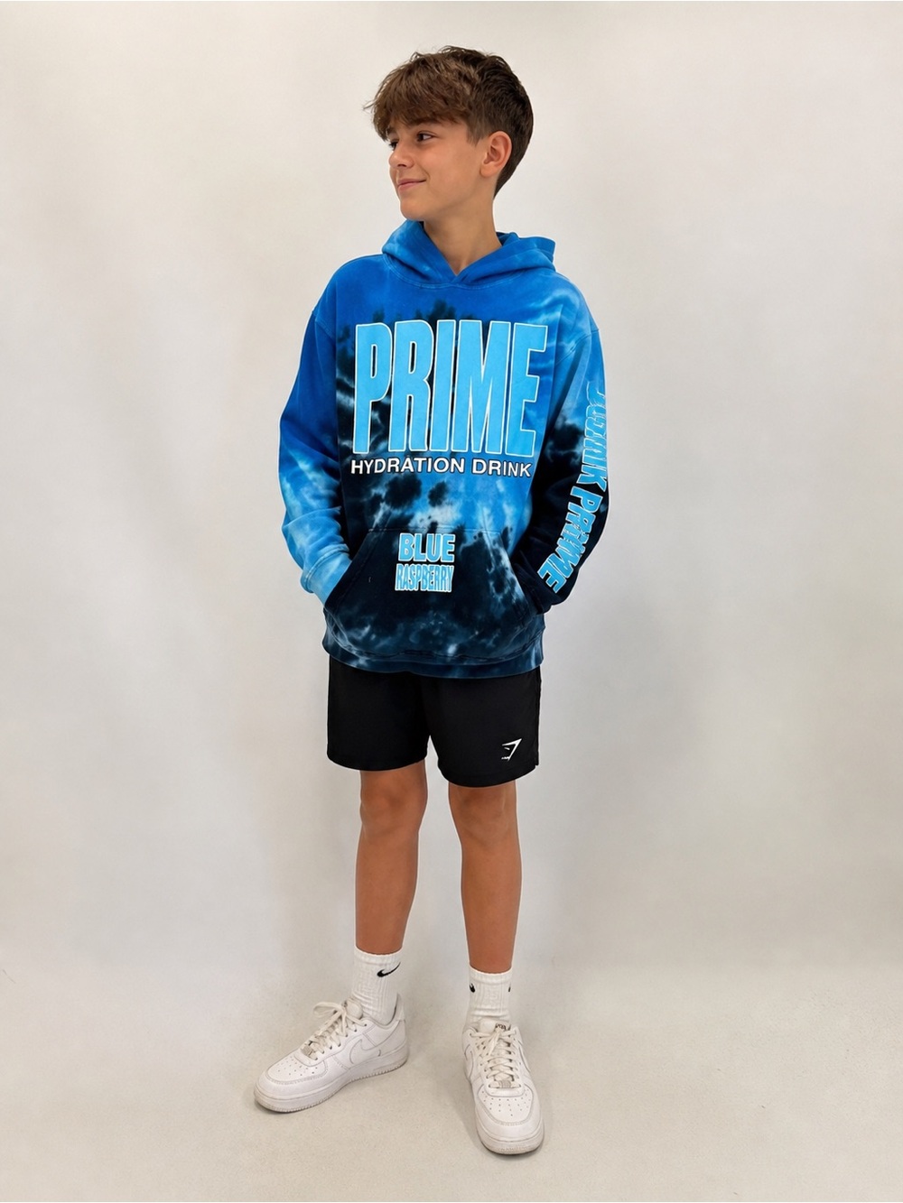 PRIME Hydration Drink Blue Raspberry Tie-Dye Hoodie big kids large